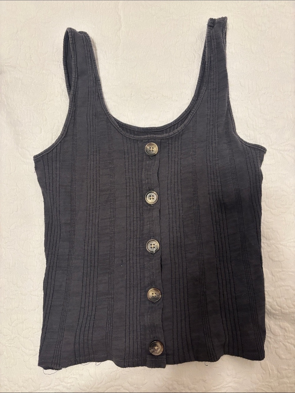 American Eagle Outfitters Charcoal Button-Front Ribbed Tank